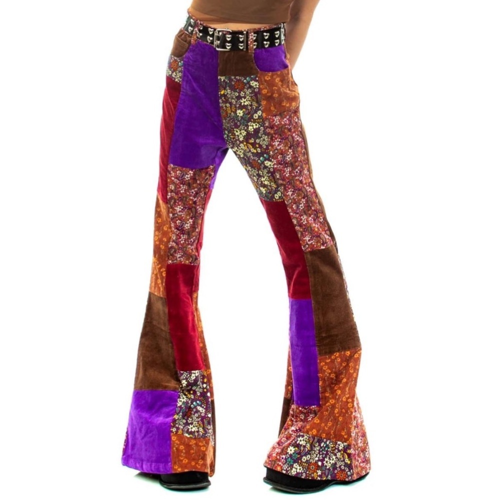 Tunnel Vision Womn 5XL Patchwork Corduroy Y2K 90s Retro 70s High-Rise Flare Pant